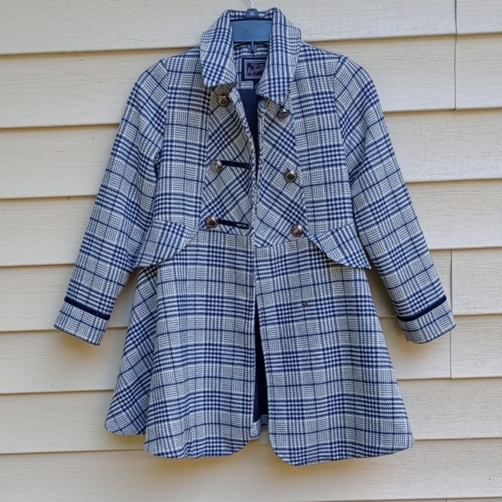 Rothschild Girls Navy and White Plaid Coat with Peplum